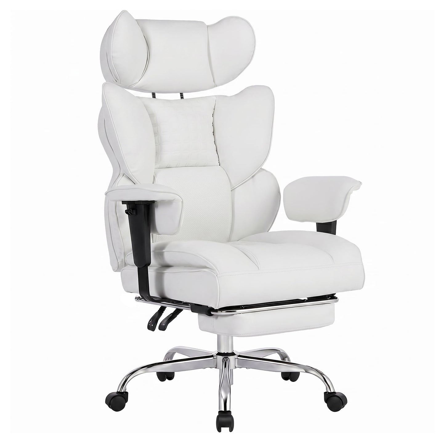 HAPPYMONT Big and Tall Ergonomic Office Chair,350 lbs,High Back Reclining PU Leather Gaming Chair with Footrest, Adjustable Armrests, Lumbar Support, Executive Desk Chair for Home Office, Beige