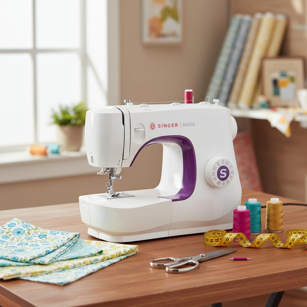 SINGER® M3500 Lightweight & Portable Sewing Machine with Accessory Kit | 32 Built-In Stitches Deliver 110 Stitch Applications | LED Light & 1-Step Buttonhole | Great for Quilting, Crafts & Mending