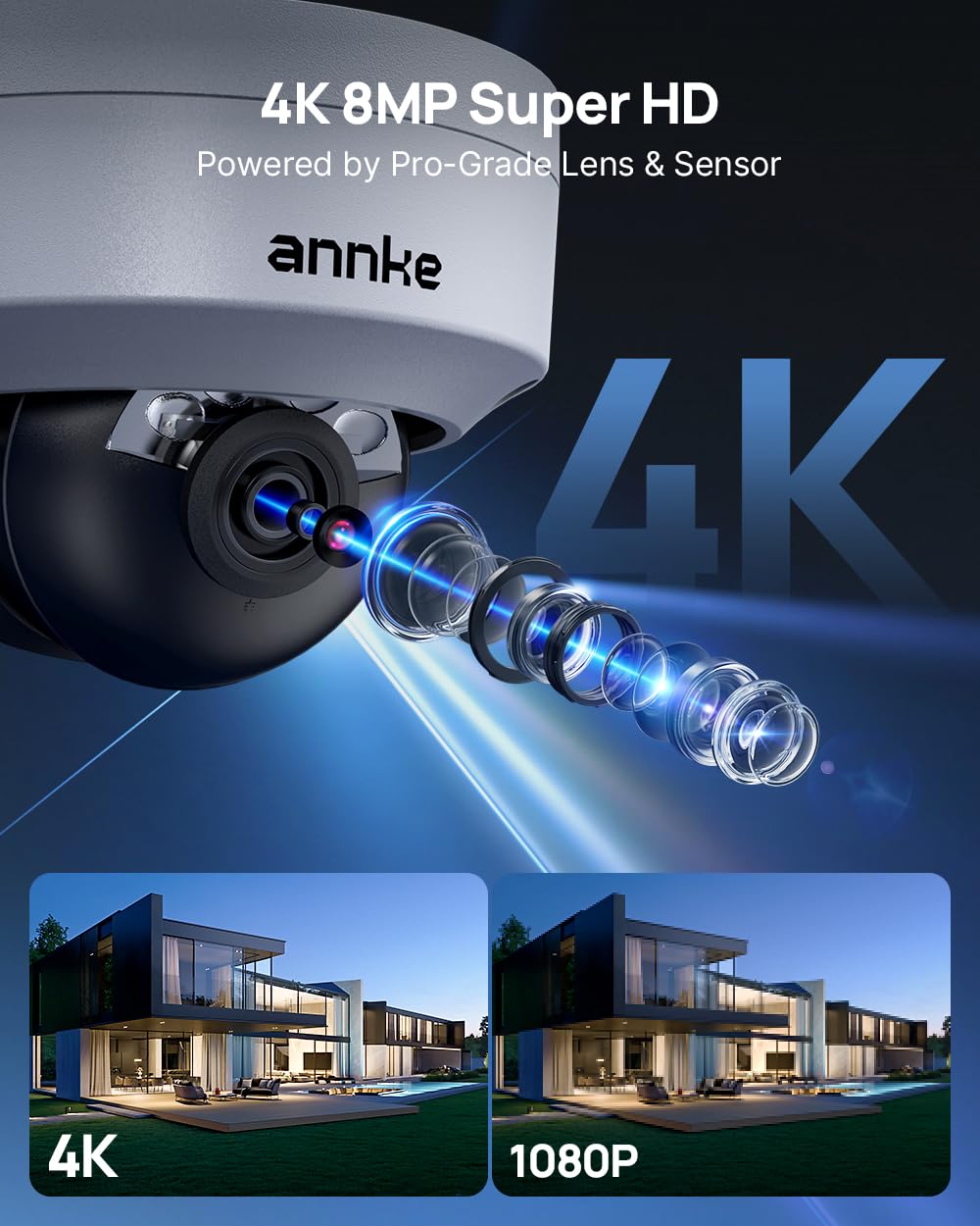 ANNKE 4K 16CH PoE Camera System, H.265+ 12MP NVR, 8X 8MP Wired Dome Security IP Outdoor Cams, AI Motion Detection, Built-in Mic, 4TB HDD, Spotlight Color Night Vision, Compatible with Alexa, Not PTZ