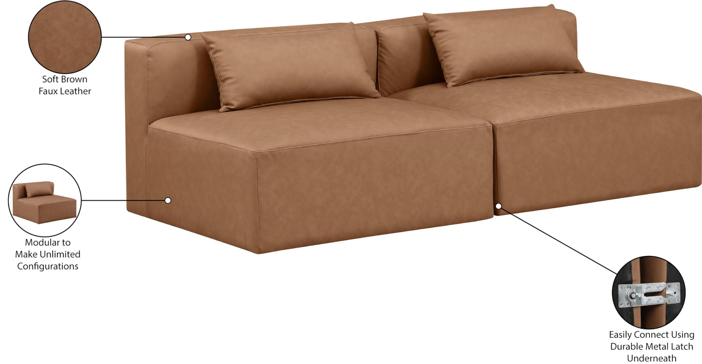 Meridian Furniture 668Brown-S72A Cube Collection Modern | Contemporary Modular Sofa with Soft Brown Vegan Leather, Modular to Create Infinite Configurations, 72" W x 36" D x 26" H, Brown