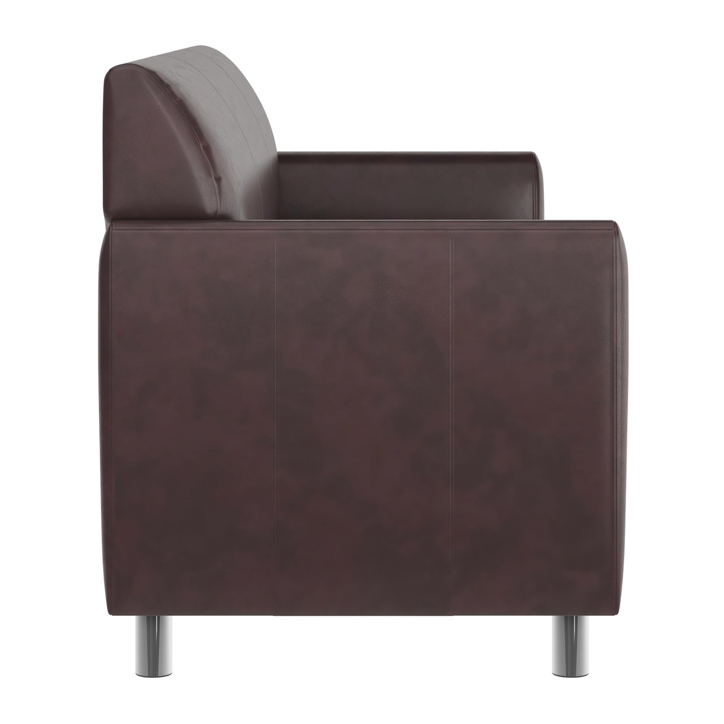 Flash Furniture Hercules Diplomat Side Reception Sofa with Chrome Legs, Lobby Chair with Cushions and Flared Arms, Brown LeatherSoft