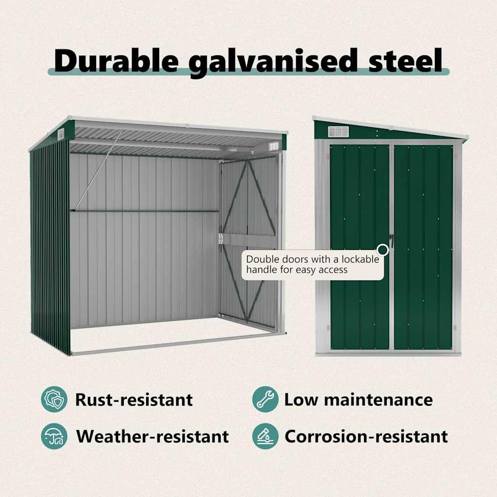 Outdoor Garden Shed 46.5 x 76.4 x 70.1 Inch, Metal Storage House for Backyard Tools, Lawn Equipment, Galvanized Steel Shed with Sloping Roof, Green