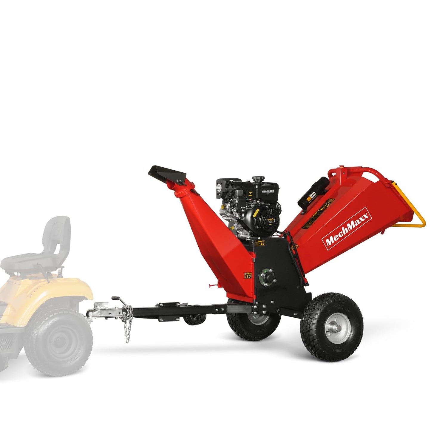 MechMaxx 6 inch B&S 408cc 14hp Gas Powered Wood Chipper Shredder Mulcher with Towbar, 6" Max Chipping Diameter Capacity,with Emergency Stop Button&Stop Bar,Model P4206 Red