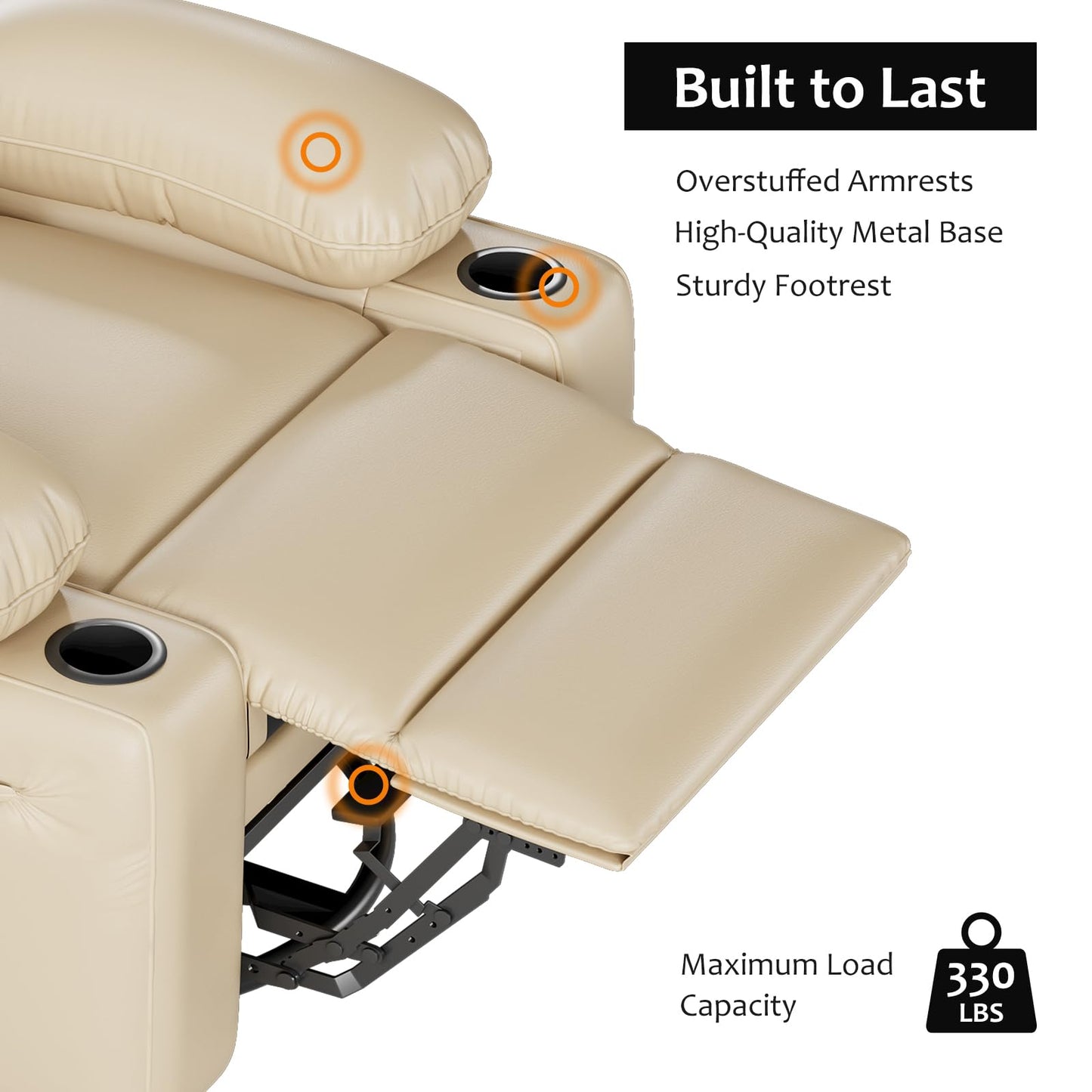 IDEALHOUSE Power Recliner Chair with Massage and Heat, Leather Fabric Reclining Sofa Chair, 360° Swivel Recliner Chairs with Cup Holder for Living Room, Bedroom, Nursery, Beige