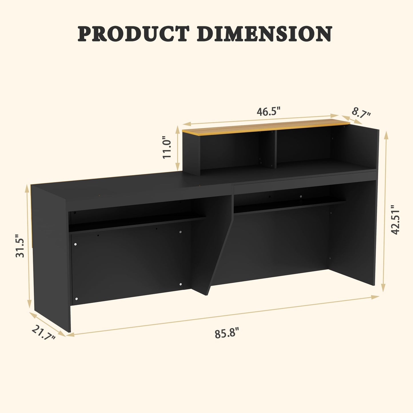 Reception Desk with Counter with Storage Shelves Modern Front Desk Large Wooden Commercial Reception Counter for Checkout, Lobby, Beauty Salon,Office,Black