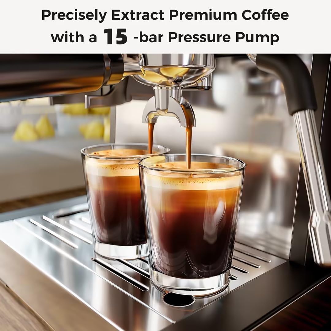 Kismile Espresso Machines with Grinder, 20 Bar Professional Espresso Maker with Removable Water Tank, Hot Water Function,Milk Frother Steam Wand for Latte&Cappuccino(Black)