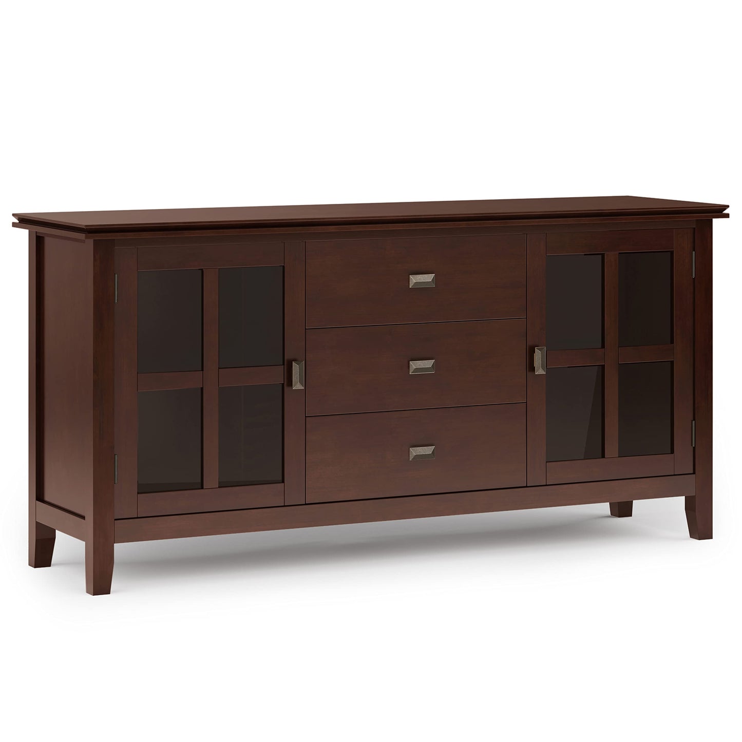 SIMPLIHOME Artisan Buffet - 60 inch Wide Solid Wood 3-Door Sideboard Buffet in Russet Brown, Contemporary Storage Cabinet for Dining Room or Kitchen with Adjustable Shelves and Bronze Hardware