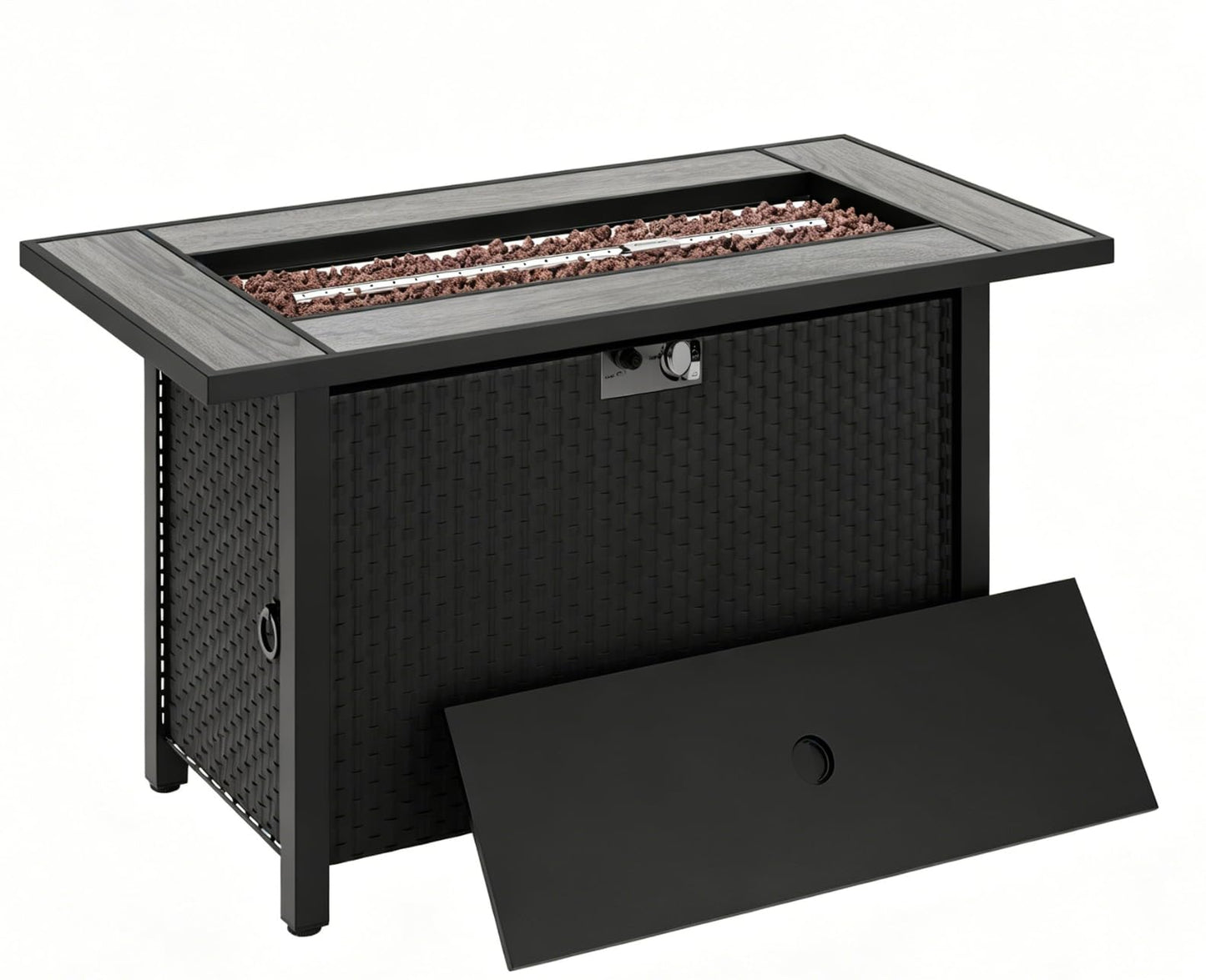 44 inch Propane Fire Pit Table, 50,000 BTU Outdoor Gas Fire Pit Table with Lid, Waterproof Cover, Rectangle Gas Firepit Table for Garden/Patio