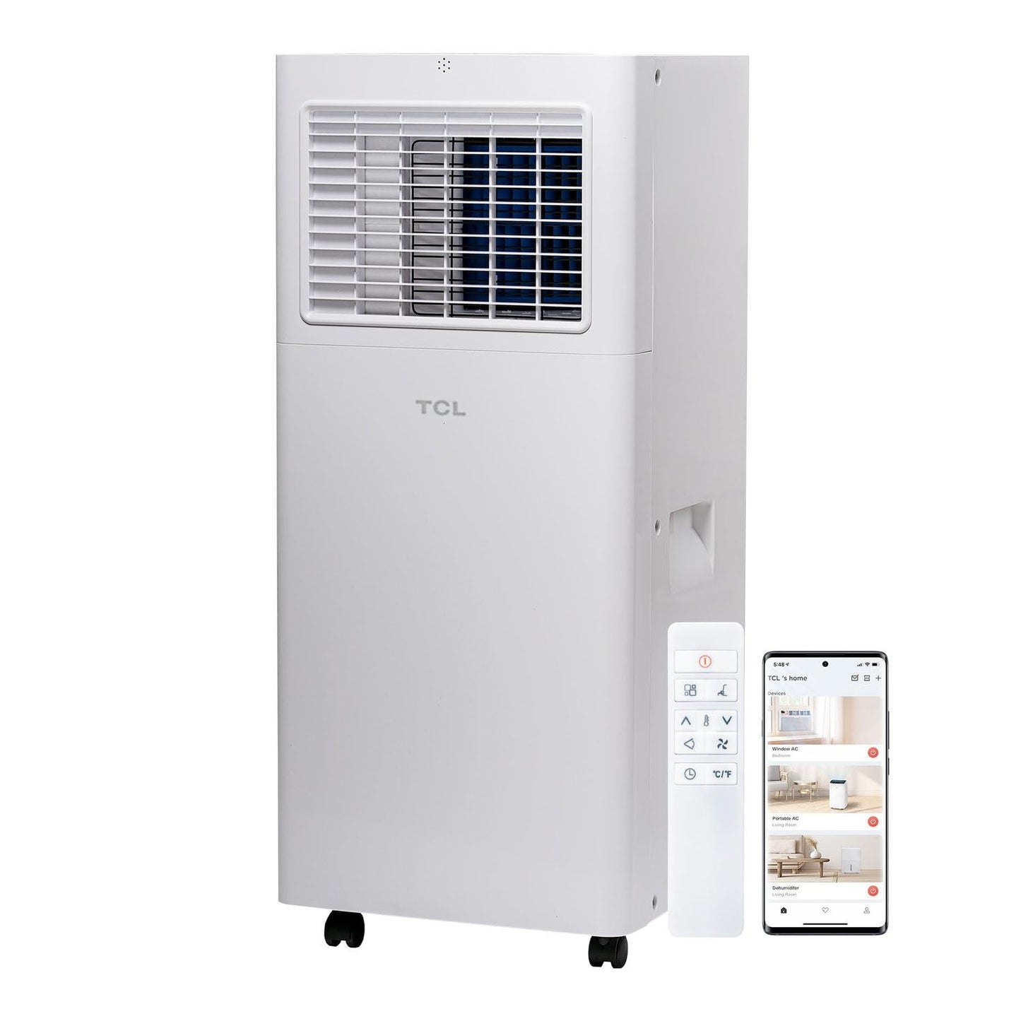 TCL H6P44W 6,000 BTU Smart Portable Air Conditioner, Fan & Dehumidifier, 250 Sq. Ft, Ultra-Compact Design, Remote Control, Compatible with Alexa/Google Assistant, Install Kit Included, White