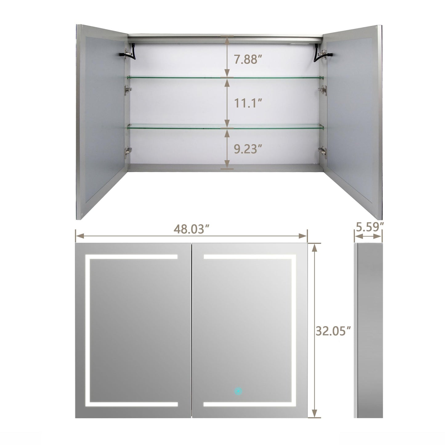 DeerValley Led Lighted Medicine Cabinet with Mirror, 48" W x 32" H Mirrored Medicine Cabinet with Lights for Bathroom with Defogger & Dimmable 3-Color