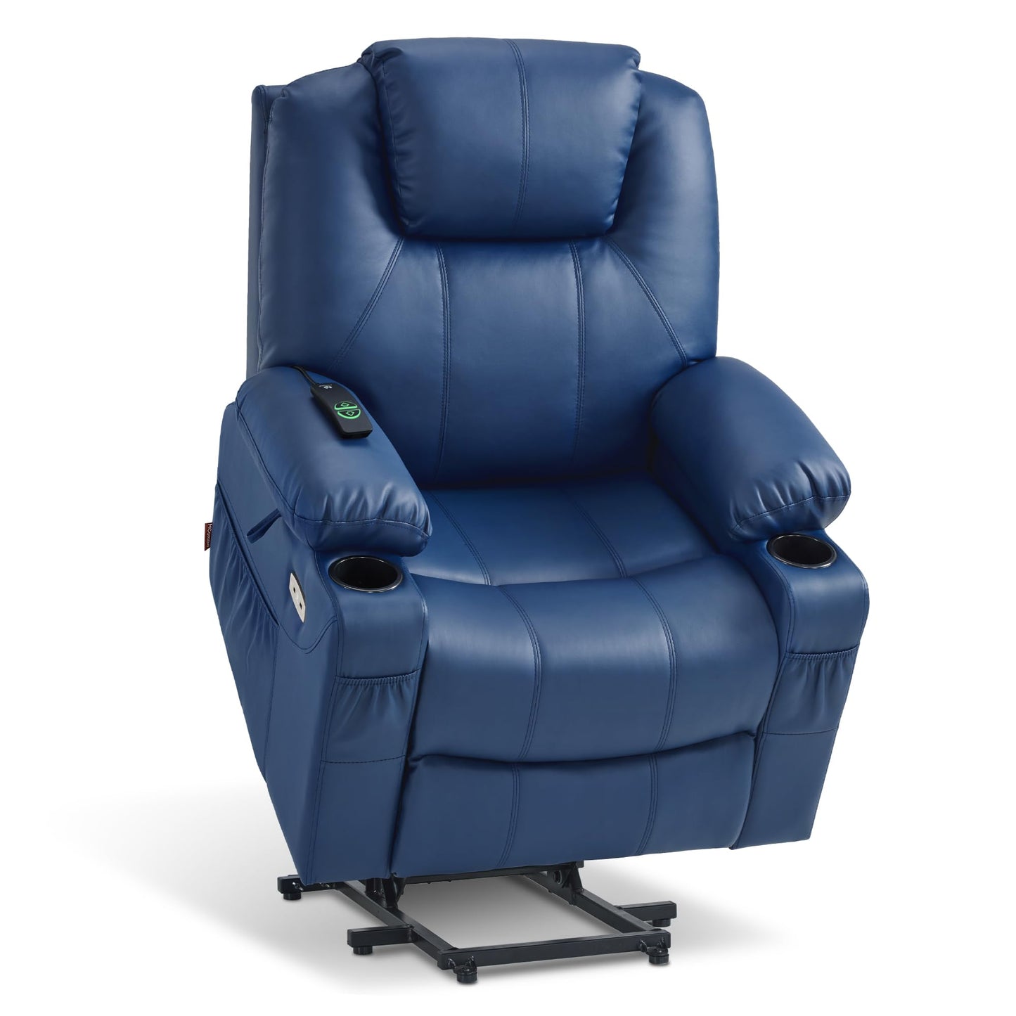 MCombo Electric Power Lift Recliner Chair Sofa with Massage and Heat for Elderly, 3 Positions, 2 Side Pockets, and Cup Holders, USB Ports, Faux Leather 7040 (Blue, Medium)
