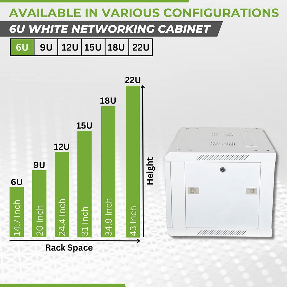 NavePoint 6U Network Cabinet with Glass Door – 6U Wall Mount Server Cabinet White 19” Rack for IT Equipment, AV Devices, Networking Equipment –17” Deep Server Rack Enclosure
