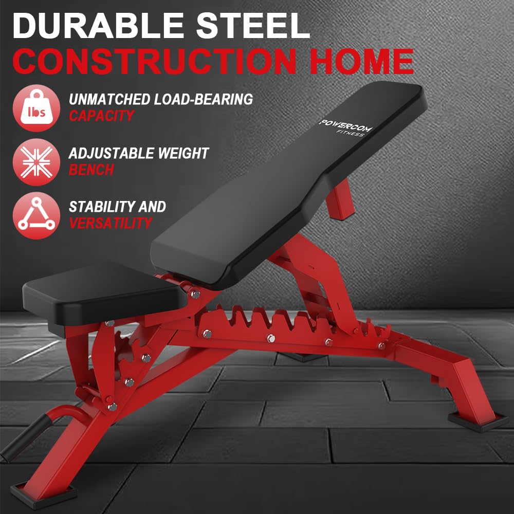 Strength Weight Bench 32 Adjustable Positions Training Benches - Heavy Duty Home Gym Equipment with 1300 LBS Weight Capacity Durable Steel Construction Incline Decline Bench for Full Body Workout (Red)