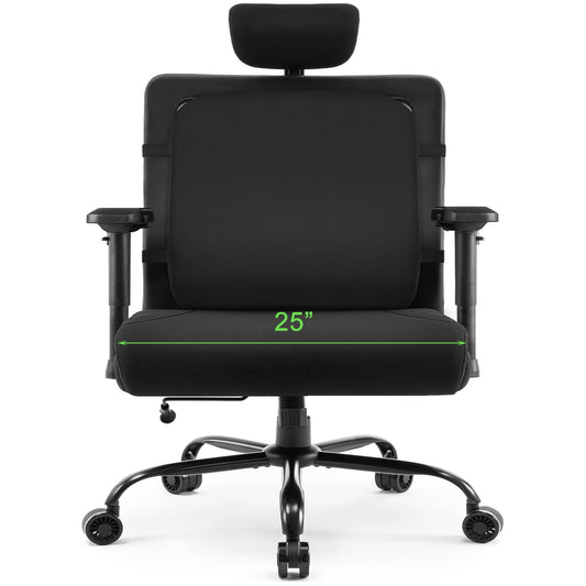 WUDOYO Extra Wide Seat Office Chair for Big and Tall 500lbs, with High Back Adjustable Headrest Lumbar Support Arms Wheels Heavy Duty (Breathable Fabric Seat)
