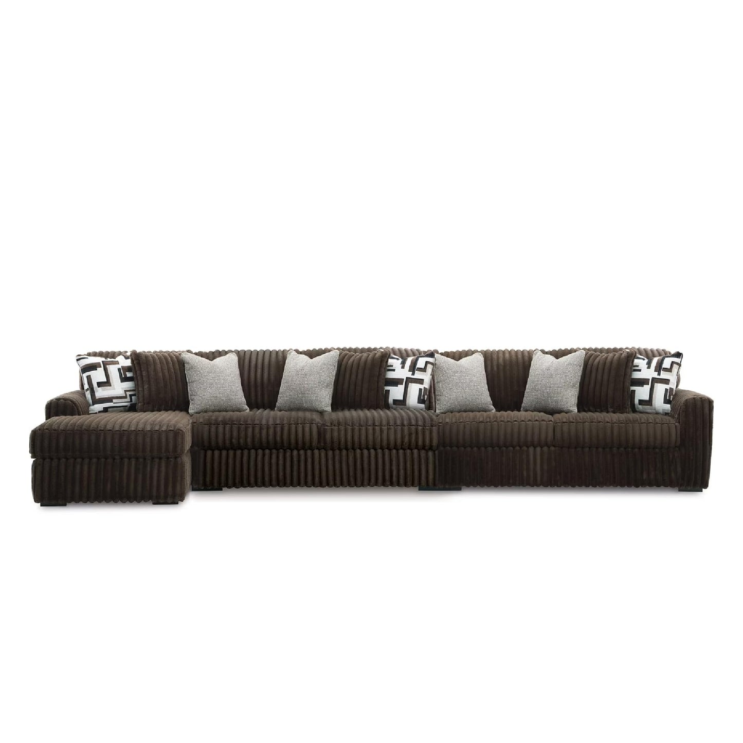 Signature Design by Ashley Midnight-Madness Casual Anti Sag Left-Arm Facing 3-Piece Sectional with Chaise, Reversible Seat Cushions and 10 Accent Pillows, Dark Brown