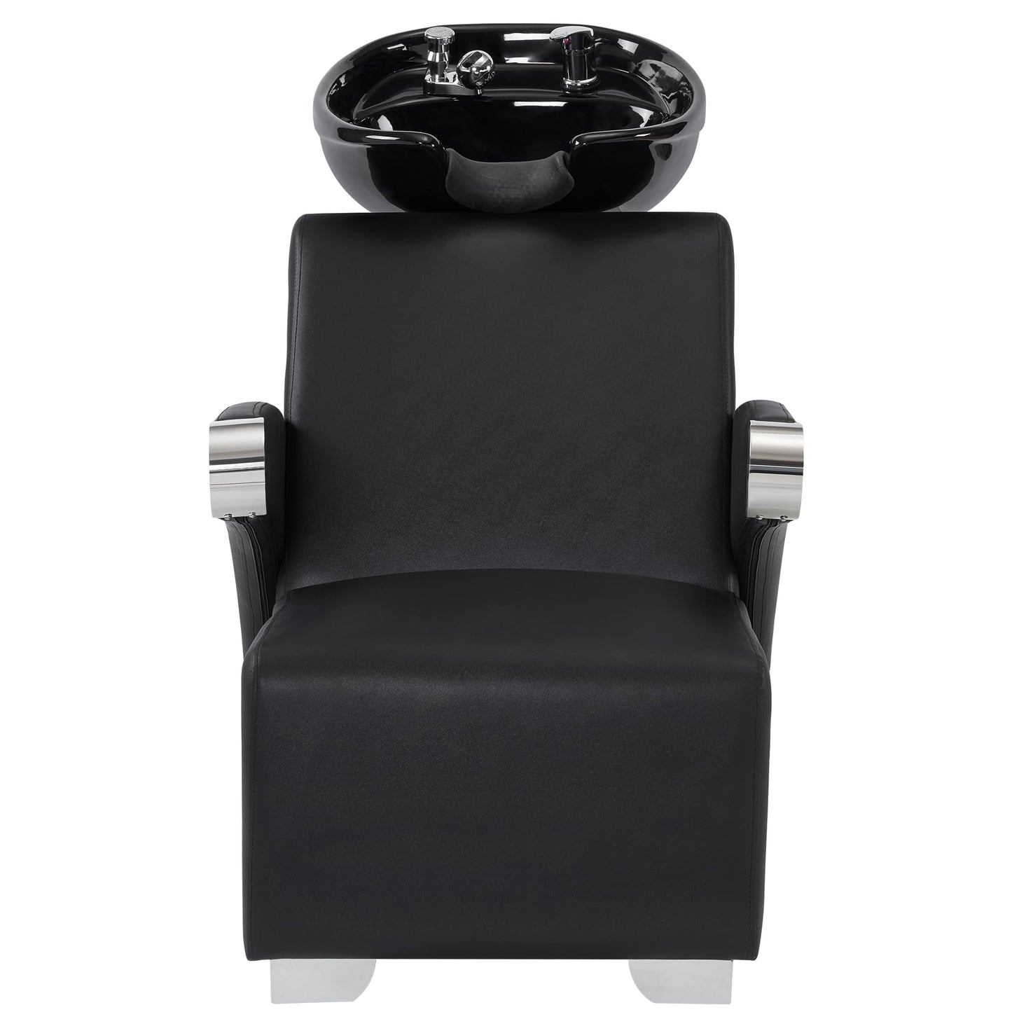 BarberPub Ceramic Bowl Backwash Shampoo Chair, Adjustable Hair Wash Sink and Chair Set for Professional Barbershop, Home&Beauty Spa Salon 9102 (Black)