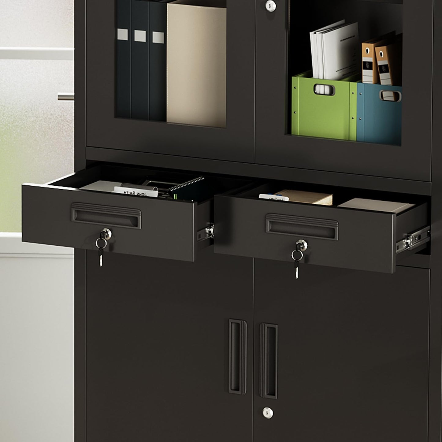 Garvee File Cabinet 2-Drawer Lateral with Lock, Metal Office Filing Cabinet for Letter/Legal/a4, Heavy Duty Storage Organizer, Full Extension Drawers, Anti-Tip Safety, Black, Home Office Organization