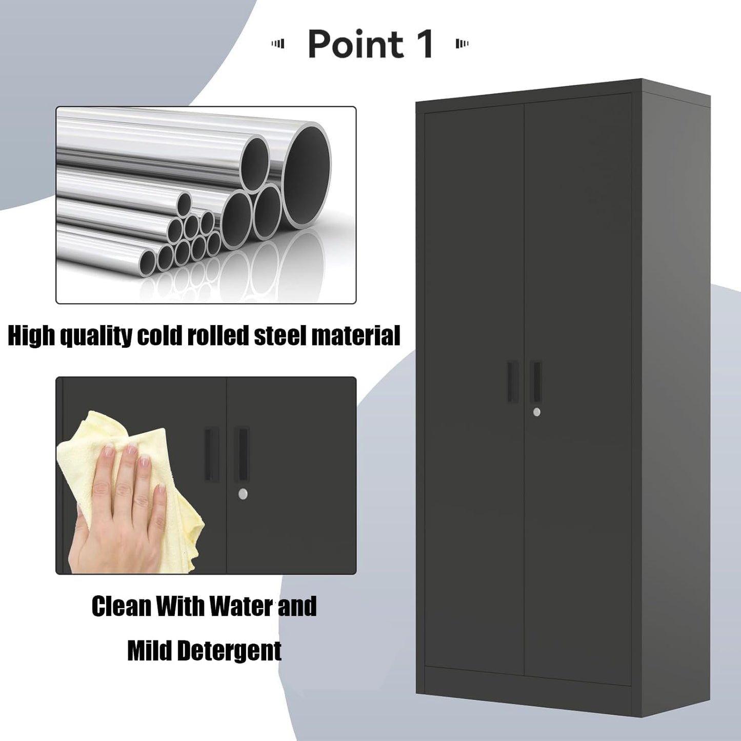 71" Metal Storage Cabinet with Doors, Lock and 4 Adjustable Shelves, Tall Pantry Cabinet for Garage, Office, Bedroom, Shop, Craft Room, Steel Storage Organizer with Adjustable Feet,Black