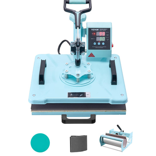 VEVOR Heat Press Machine, 12 x 15 inch, 5 in 1 Heat Transfer Machine with 30 oz Tumbler Press, 360° Swing Away T-Shirt Pressing, Digital Precise Control, for T-Shirts/Mugs/Hats/Plates, Green