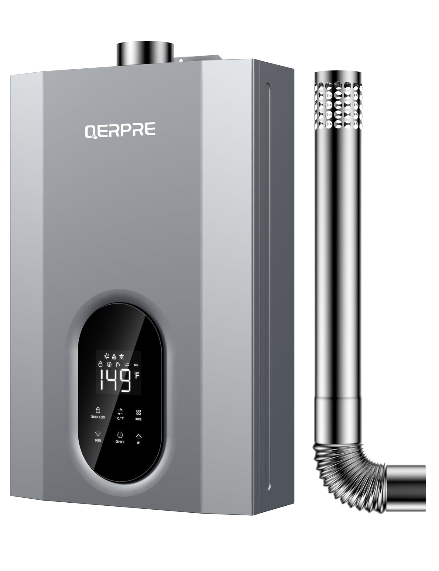 Tankless Water Heater Natural Gas, Indoor Max 4.3 GPM, 100,000 BTU, Instant Hot Water Heater for Home, Apartment, Commercial Setting, Vent Pipe Included, within 1℉ Stable Temp, LED Digital Display