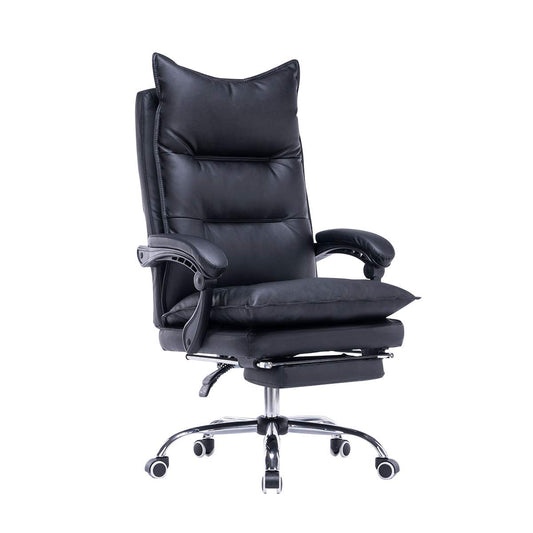 YOLENY Big and Tall Office Chair, Height-Adjustable Reclinable Ergonomic Swivel High Back Office Chair, Leather Office Chair with Foot Rest, Supports Up to 350 lbs, Black