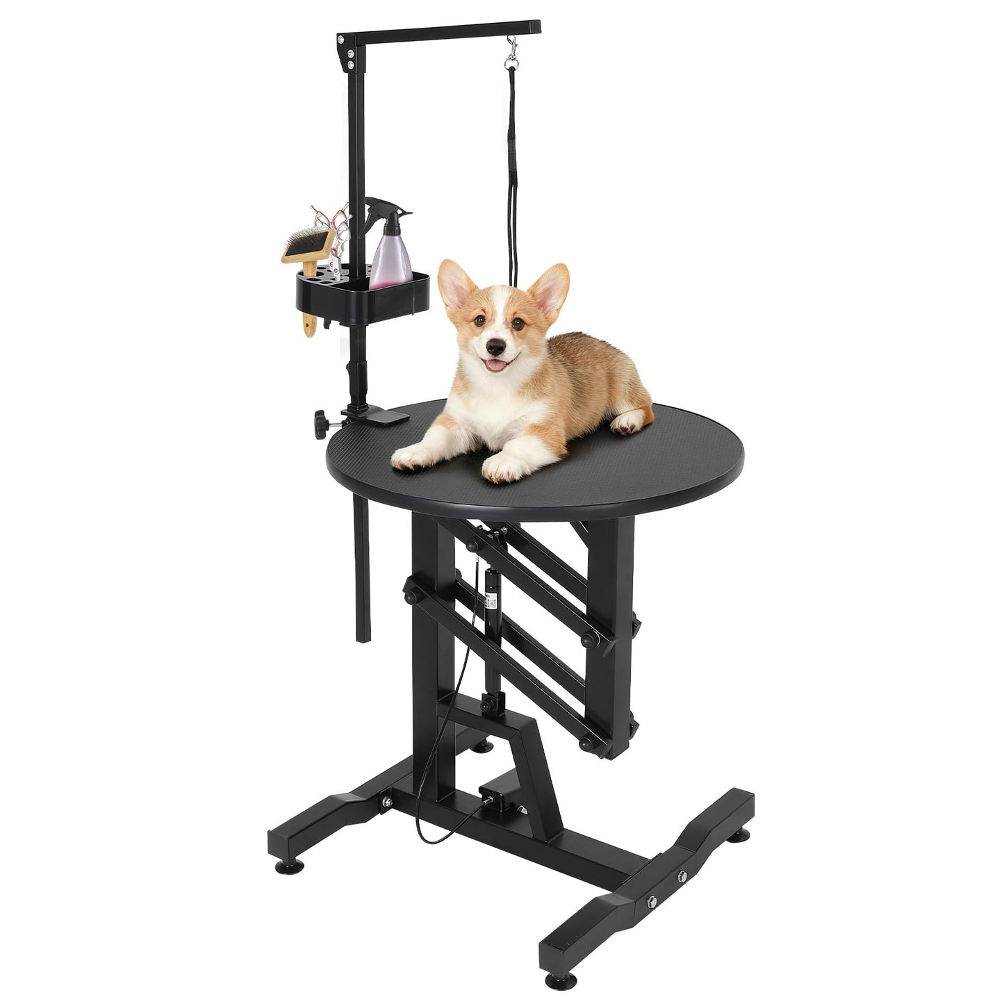 Garvee 24'' Hydraulic Lift Dog Grooming Table, Adjustable Cat Drying Rotating Desktop - Foldable, Adjustable Arm, Portable, Non-Slip Grooming Table for Large Small Dogs at Home, Capacity 250LBS