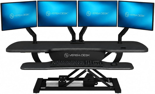 VERSADESK Electric Standing Desk Converter, 48 Inch PowerPro Height-Adjustable Sit Stand Desktop Riser, Keyboard Tray, USB Charging Port, 48" W X 24" D, Black