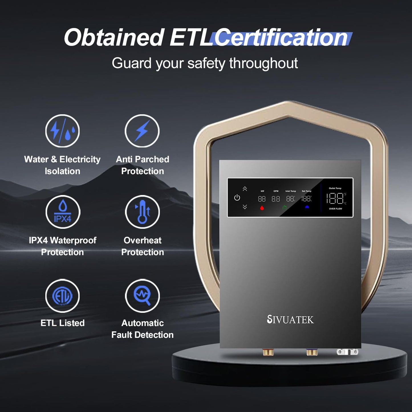 14kW Tankless Water Heater Electric, SIVUATEK 240V Instant On-Demand Hot Water Heater, 2 Point of Use, Self-Modulating, ETL Certified, Endless Water Supply for Home