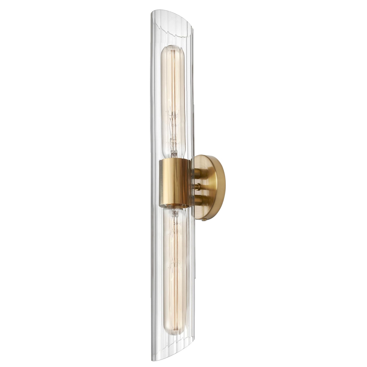 Dainolite 2 Light Vanity Aged Brass Clear Fluted Glass Model SAM-252W-AGB