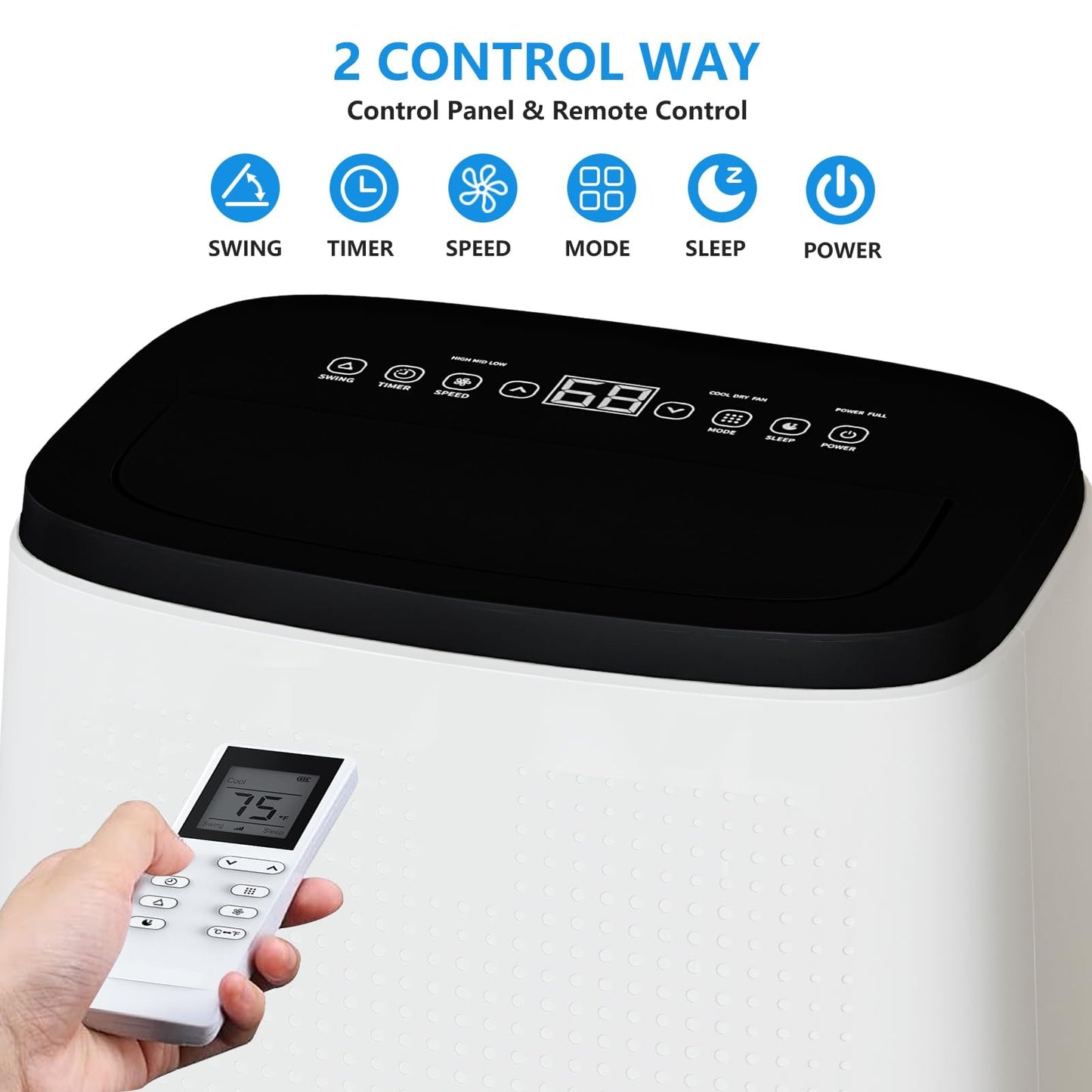 14,000 BTU Portable Air Conditioner Cools Up to 700 Sq.Ft, 3-IN-1 Quiet Portable AC Unit with Remote Control & Installation Kits for Large Room, Smart/Sleep Mode, Auto Swing, 24H Timer