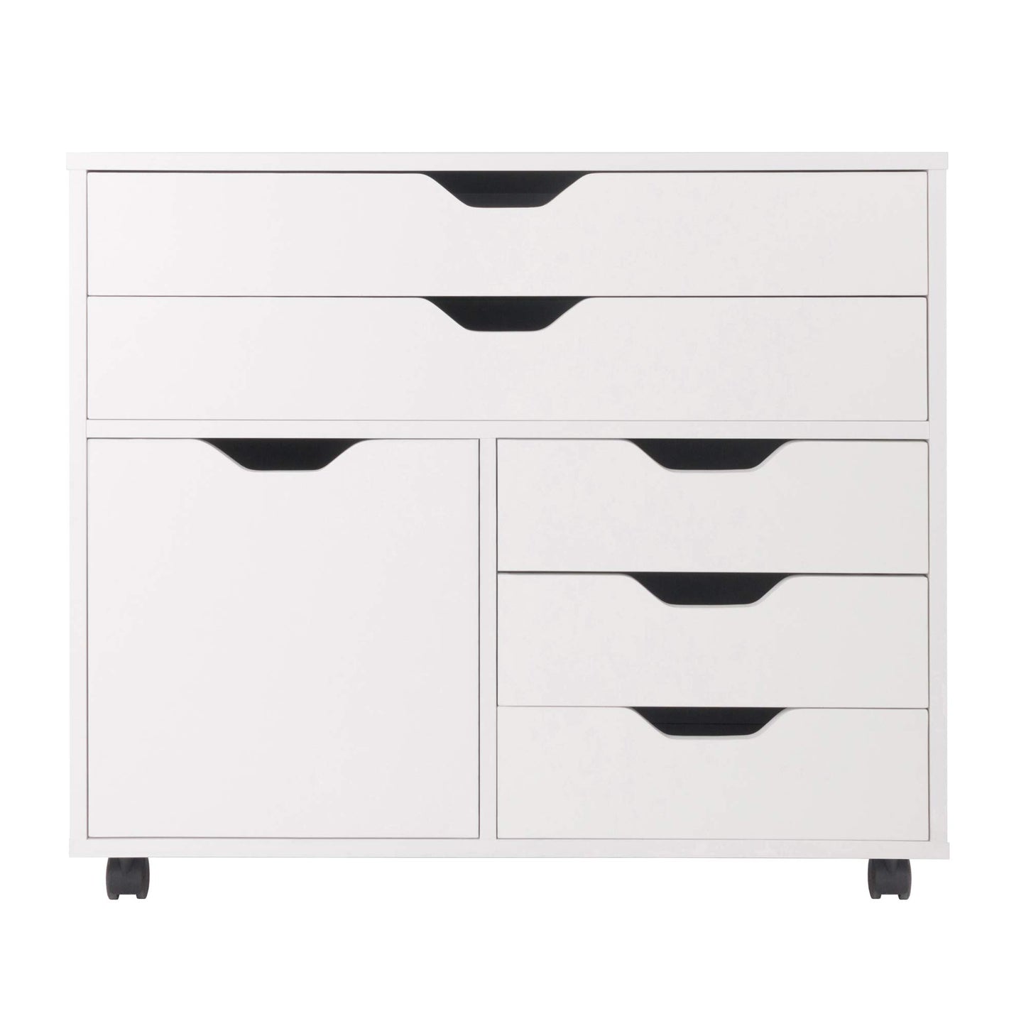 Winsome Halifax Mobile Storage Cabinet with 1 Door & 5 Drawers in White, Stylish & Functional Home Storage Cabinet for Filing, Kitchen Organization, Moveable Furniture for Office, Dorms, Apartments