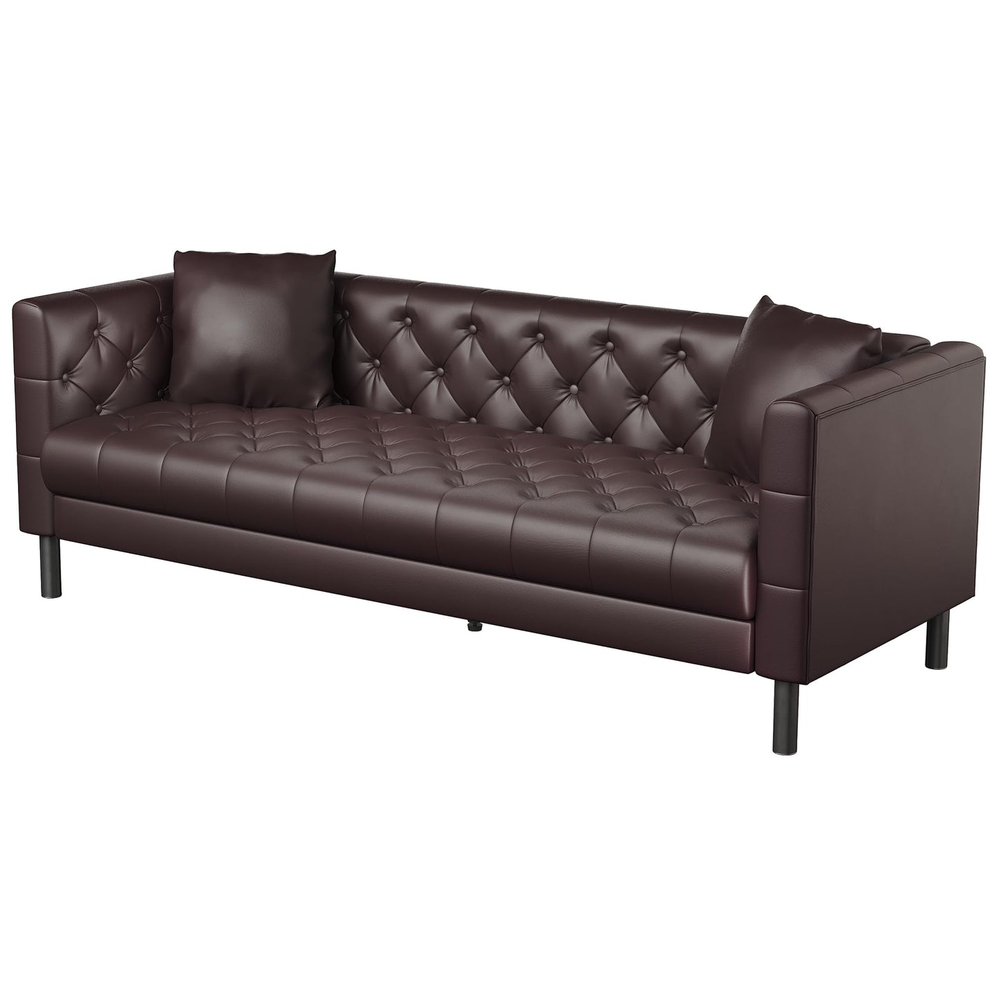 GAOMON 81" Leather Couch, Handmade Button Tufted 3 Seater Sofa, Chesterfield Sofa with Deep Seat and 2 Pillows, Leather Sofa for Living Room Apartment, Office, Dark Brown