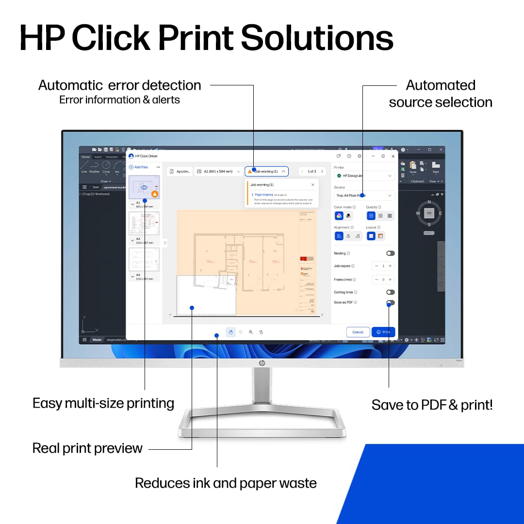 HP DesignJet T210 Large Format 24-inch Plotter Printer, for Easy CAD & Poster Prints (8AG32D)