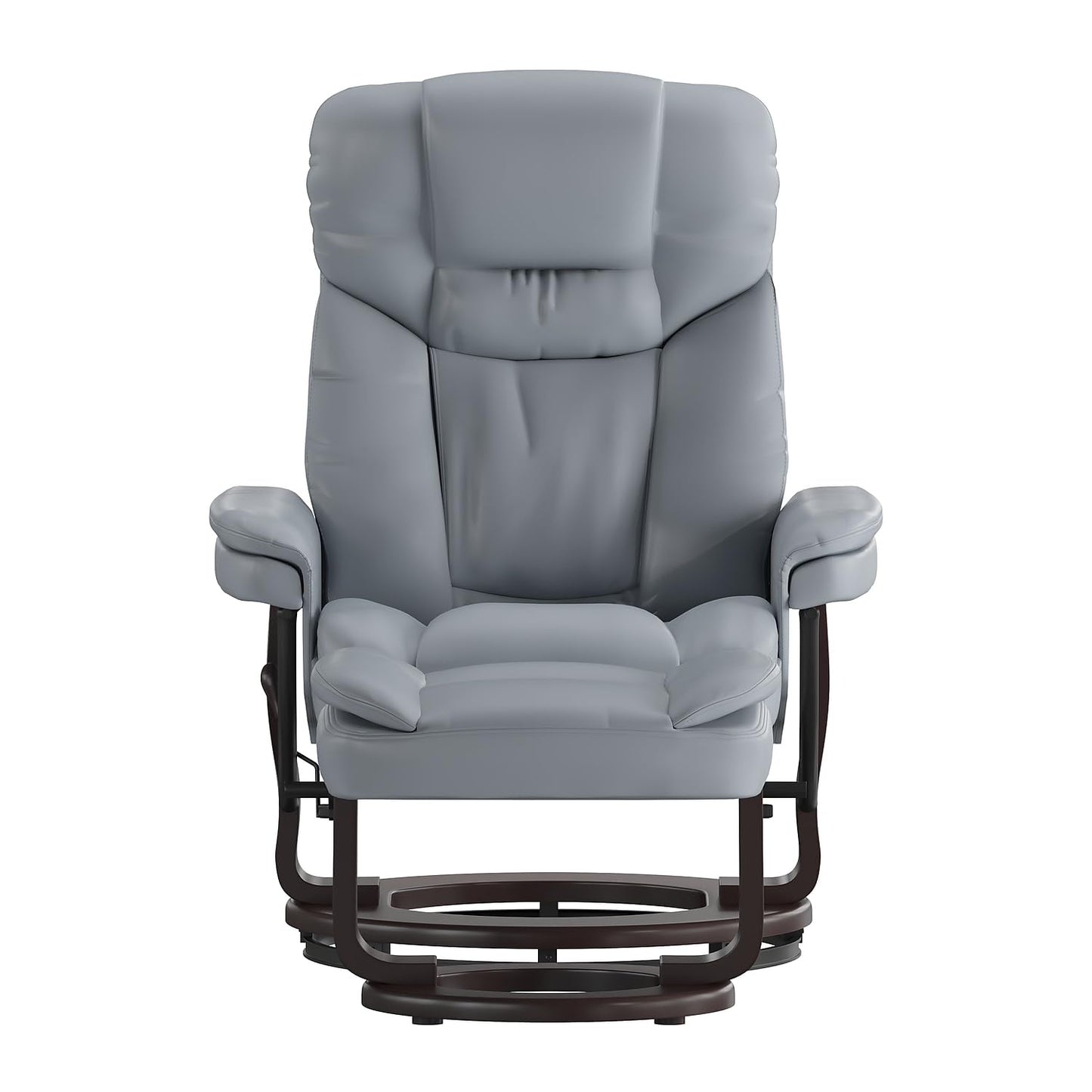 Flash Furniture Allie Contemporary Multi-Position Recliner and Curved Ottoman with Swivel Mahogany Wood Base in Gray LeatherSoft