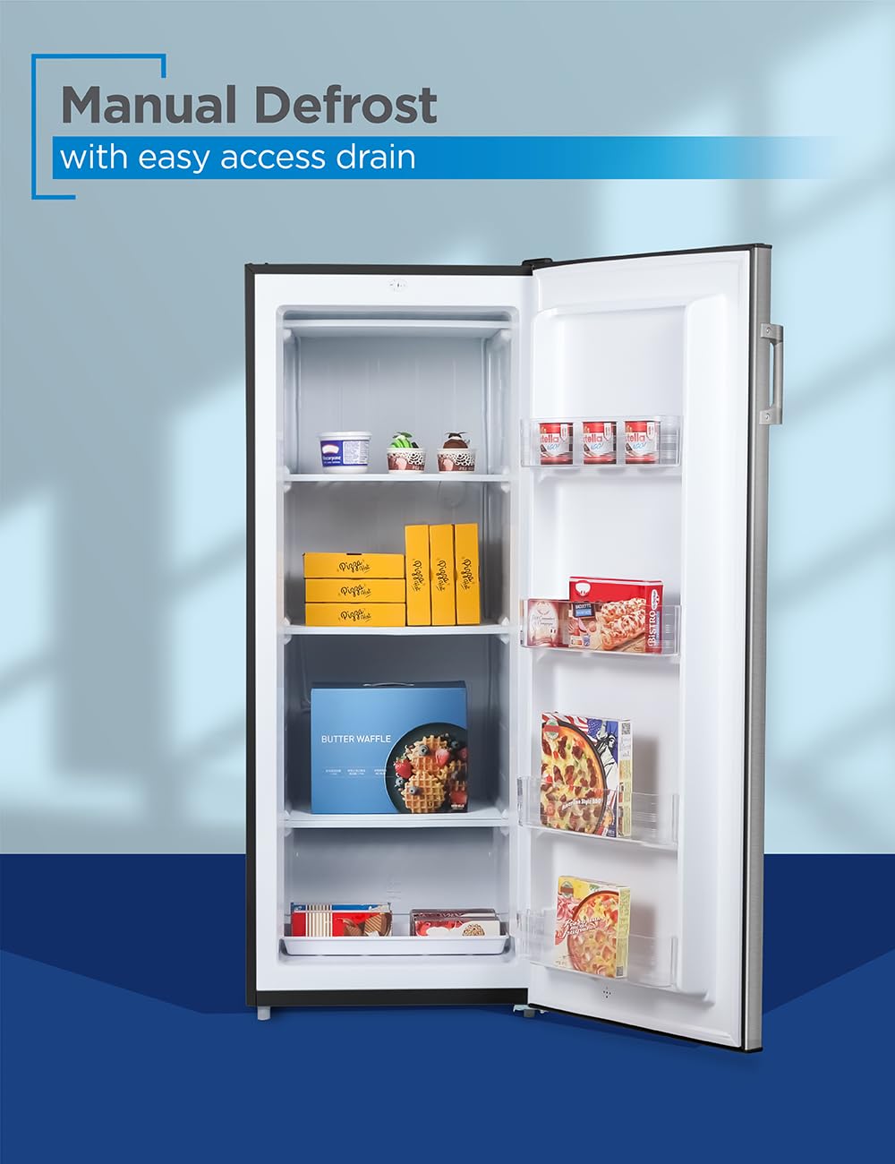 BLACK+DECKER 8.5 Cu. Ft. Upright Freezer, Stand Up Freezer with Mechanical Temperature Control,Freezer with 3 Shelves and 4 Door Bins, Manual Defrost,R600a Refrigerant, BUF850LS,Stainless Steel Look