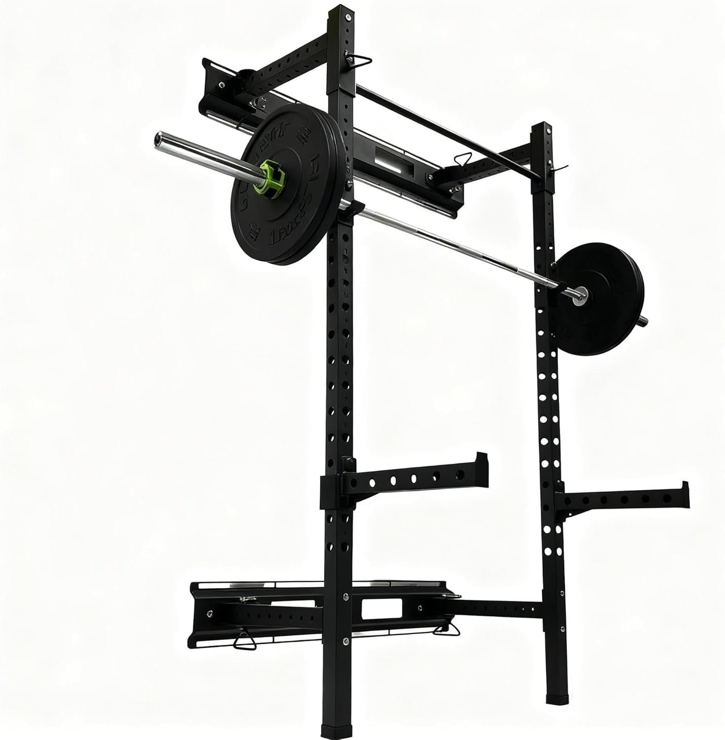 Fitvids Steel Folding Wall Mounted Power Rack Cage with Attachment Accessories - J Hooks and Height Adjustable Pull Up Bar
