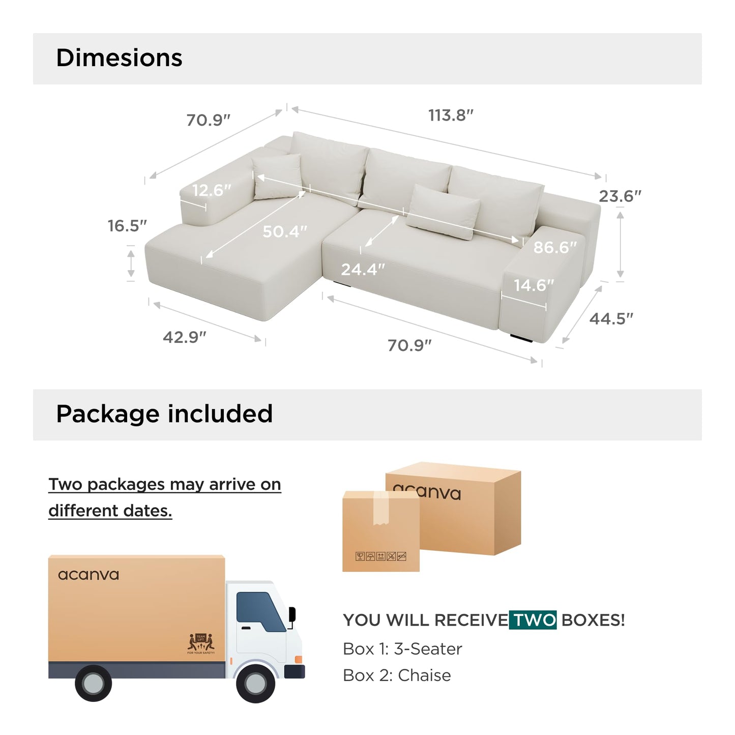 Acanva Modern Oversized Modular L Shaped Sectional Sofa Set for Living Room, Minimalist Style Comfy 4-Seat Corner Couch, Left Chaise, Vegan Leather