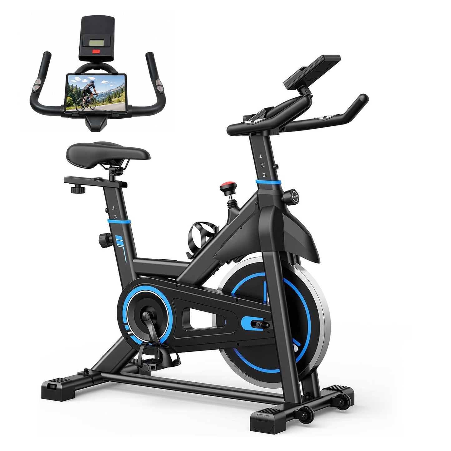 Exercise Bike with APP, Stationary Bike for Home, Workout Bike for Adults & Seniors, Indoor Cycling Bike with Adjustable Resistance, Low Noise, Easy Assembly, 265LB Weight Capacity, Black&Blue