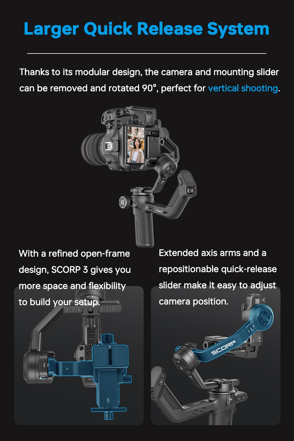 Feiyu SCORP 3 Kit Gimbal Stabilizer for DSLR and Mirrorless Camera,Built-in AI Tracker,Detachable Remote Handle,for Canon/Sony/Nikon/Fujifilm,7.72lbs Payload, Professional Video Stabilizer + Case