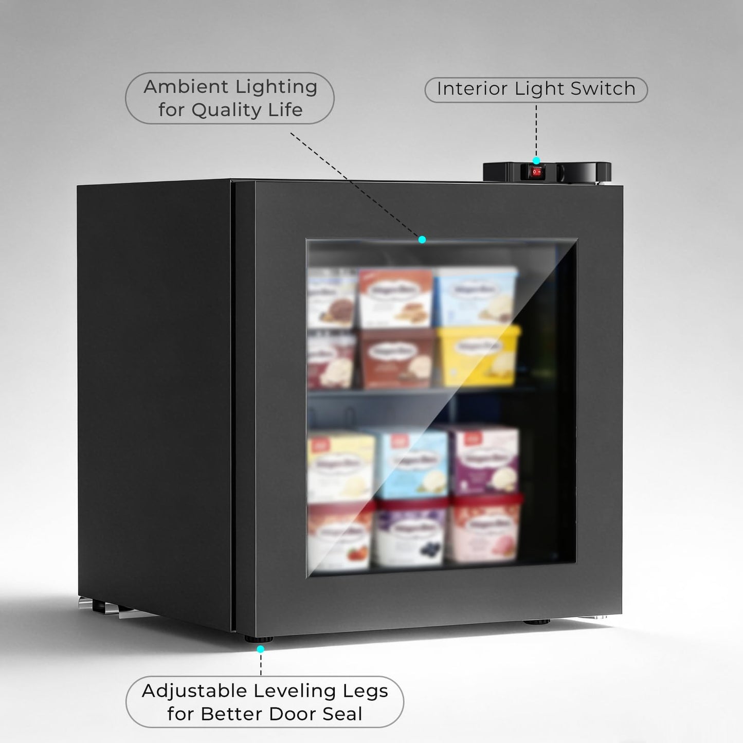 COWSAR Mini Upright Freezer Countertop, 1.2 Cu.ft Compact Display Freezer with Glass Door, 7 Adjustable Temperature Settings (-18 to -10℉), Quiet & Energy-Efficient