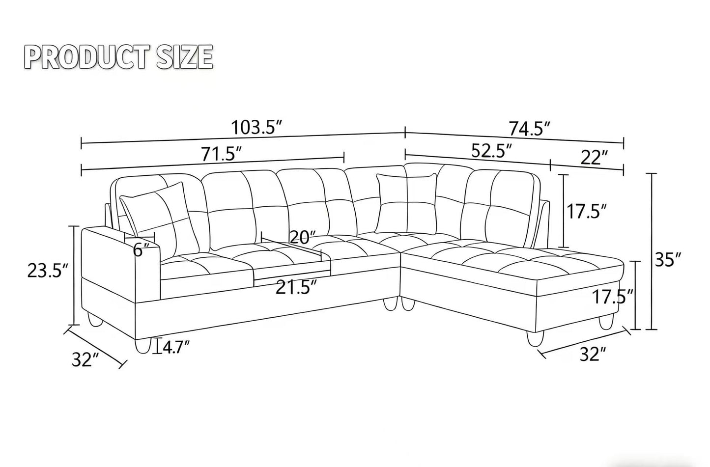 NicBex Leather 103.5" Sectional Couches for Living Room, 2-Piece L-Shaped Sectional Couch with Movable Lounge Chaise, Multi-Scene Use for Apartment & Office, Dark Grey