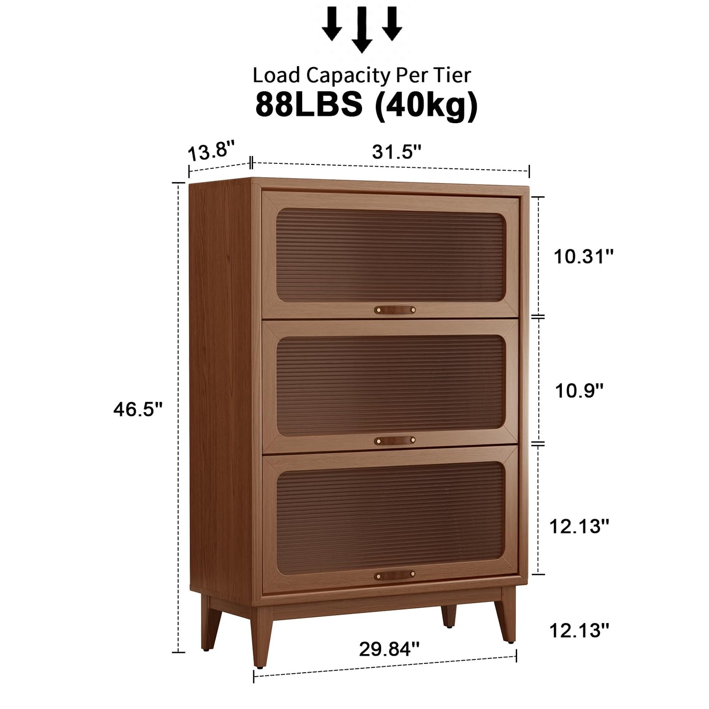 AQIMUELE Solid Wood Bookcase with Glass Doors, 3 Shelf Bookshelves and Bookcases, Mid Century Modern Bookshelf with Glass Doors, Kitchen Pantry Cabinet (Walnut, 31.5" W)