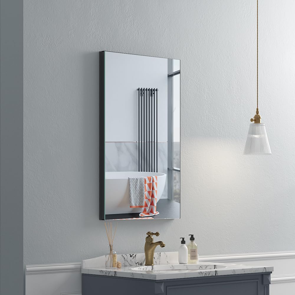 Quavikey 16"x26" Medicine Cabinet with Mirror, Recessed or Surface, Black