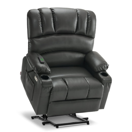 MCombo Oversized Power Lift Recliner Chair for Elderly, Lift Chair with Heat and Massage, Lift Recliner for Big and Tall, Cup Holders, USB &Type C Ports, Faux Leather R7092 (Grey, Oversize)