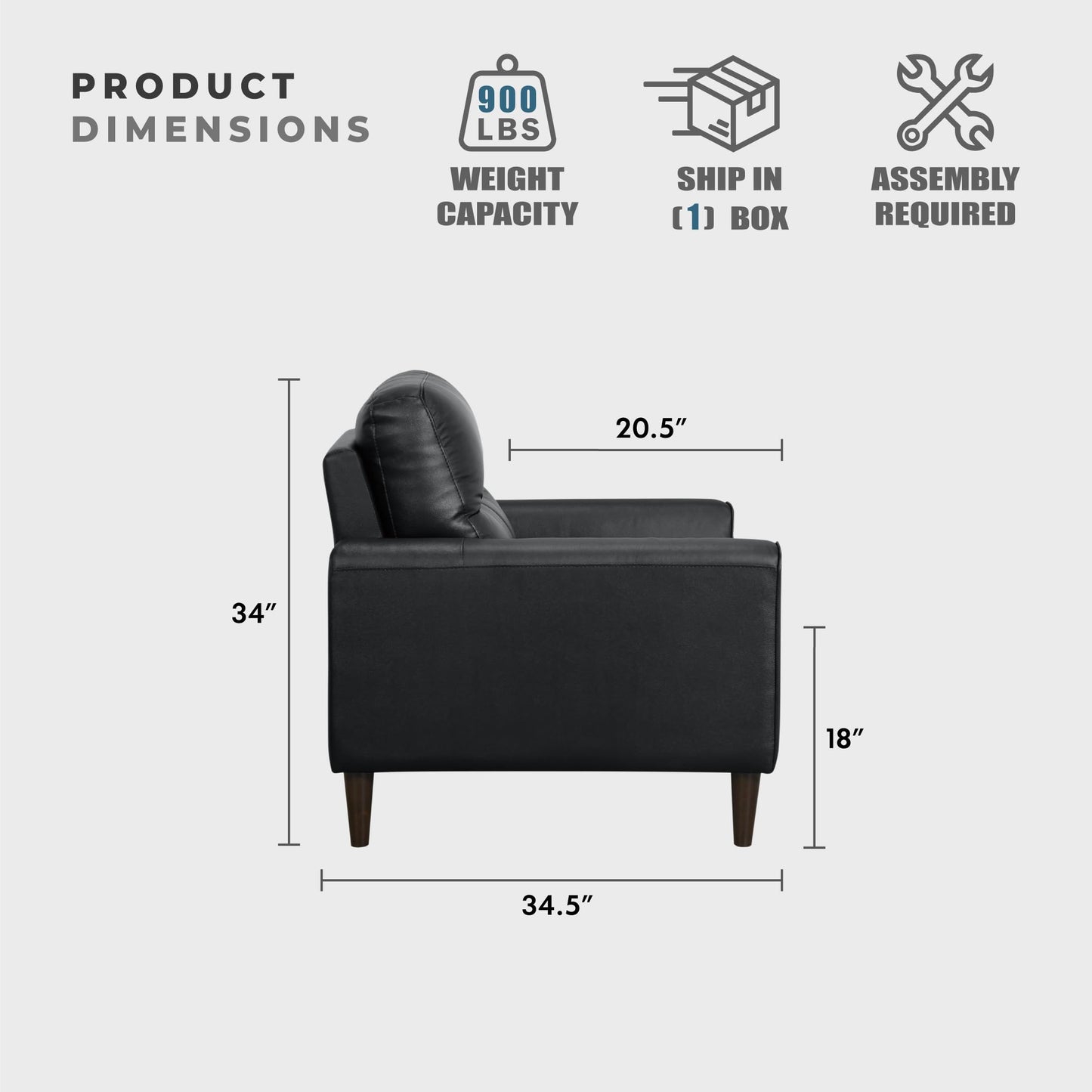 Lexicon Leather Match Couch Sofa, Modern Oversized Sofa, Solid Wood Legs, Top Grain Leather 3 Seater Couch for Living Room, Bedroom, Office, Apartment, Waiting Room, Black