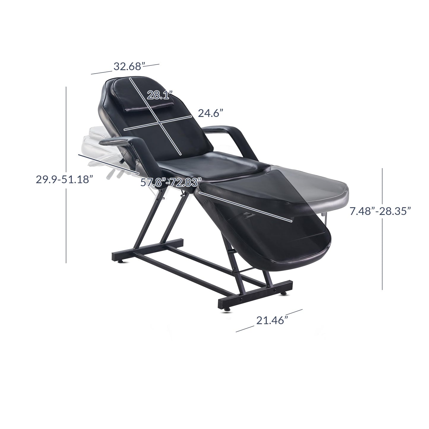 BELLEZE Adjustable Tattoo Table Chair Salon Bed Eyelash Microblading Esthetician Equipment for Professional Massage Facial Lash Beauty Treatment Spa - Black