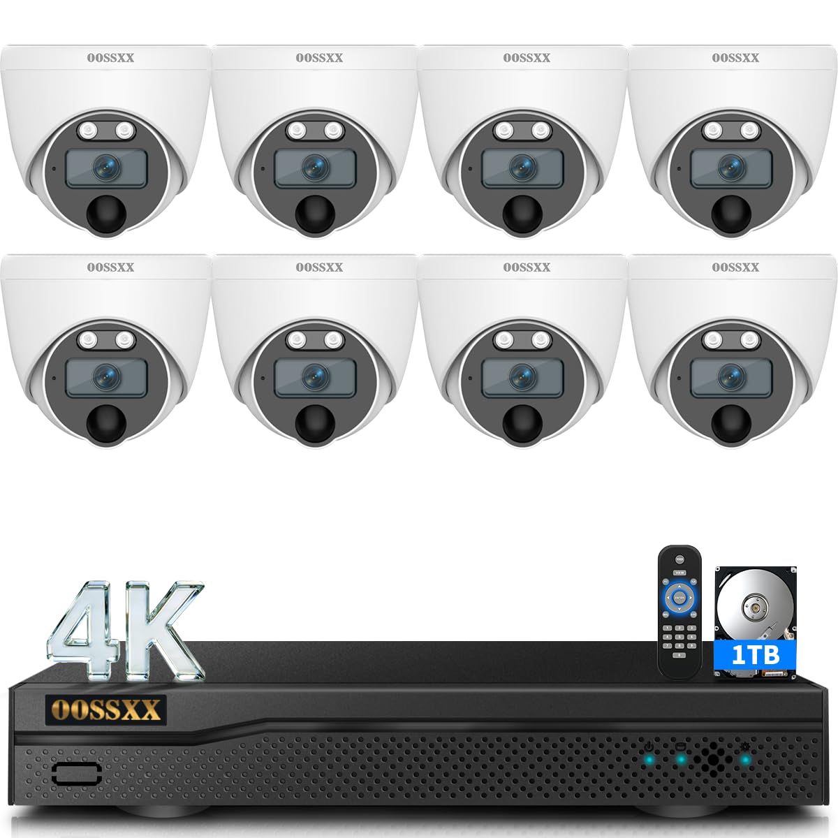 (2026 New) 4K Wired CCTV Security Camera System, 8CH HD DVR Kit, 4X Dome IP66 Indoor Outdoor Cameras with Waterproof Connectors, 65ft IR Night Vision, Free App, No Subscription Fee, Remote Access
