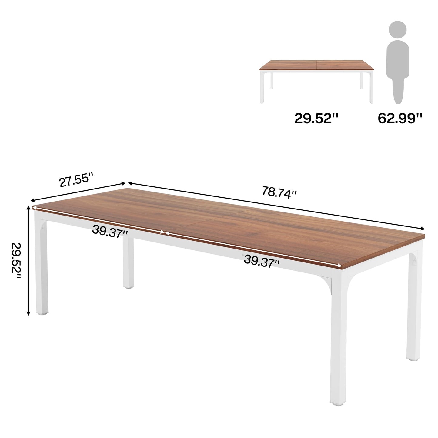Tribesigns 78.7 Inches Extra Long Computer Desk 2 Person Desk, Double Long Desk, Workstaion for Home Office (Walnut+White)