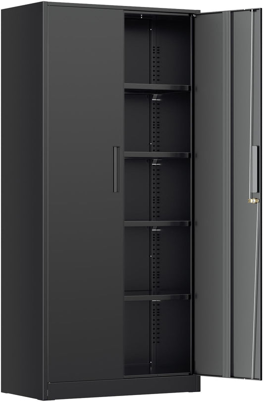 INTERGREAT Metal Storage Cabinet, 72” H Storage Cabinet with 2 Doors and 4 Adjustable Shelves for Office, Home, Garage, Pantry (Assembly Required, Black)