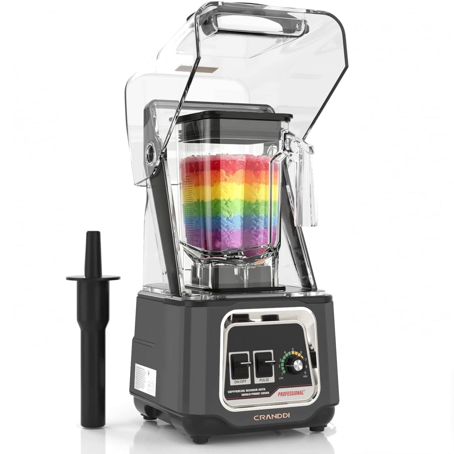 CRANDDI Commercial Blender, 2200W Countertop Blenders with Removable Shield, Quiet Smoothie Blender for Shakes and Ice Crushing, 52oz, 38000 RPM Professional Blenders for Kitchen, K80 (Grey)